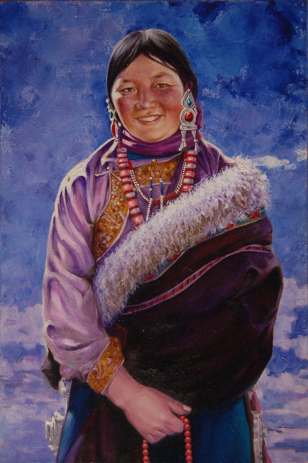 西藏女人 · 张立安 布面油画 2012